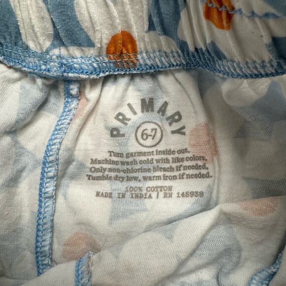 PRIMARY Blue Daisy Pull On Cotton Shorts Size 6-7 Kids Pockets Drawstring - Picture 4 of 4